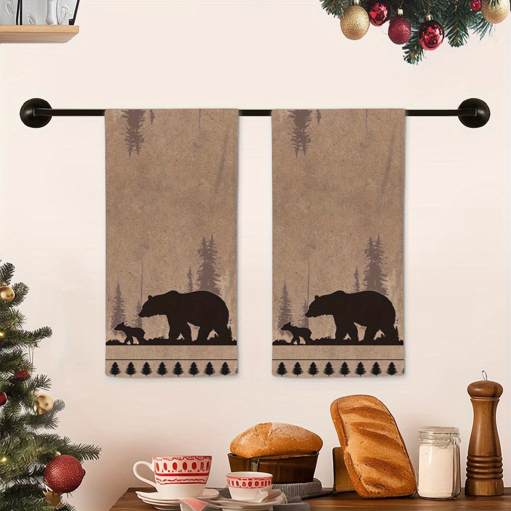 TEMU 2pcs Christmas Kitchen Towels - Black Bear & Design, Holiday Decor & ,