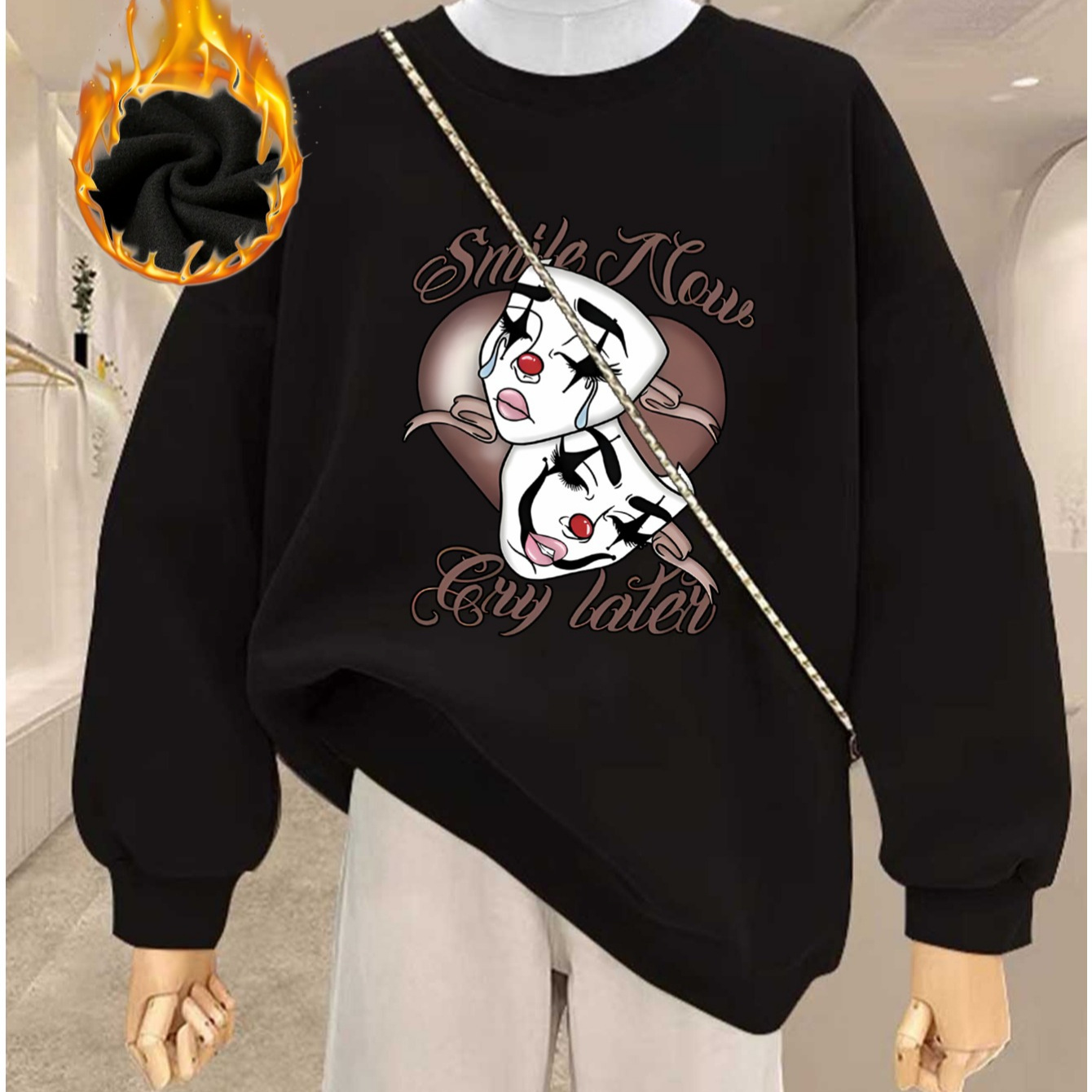 

Women's Casual And Fashionable Sports Sweatshirt, Suitable For Autumn And Winter, Comfortable And Soft, Letter & Mask Print