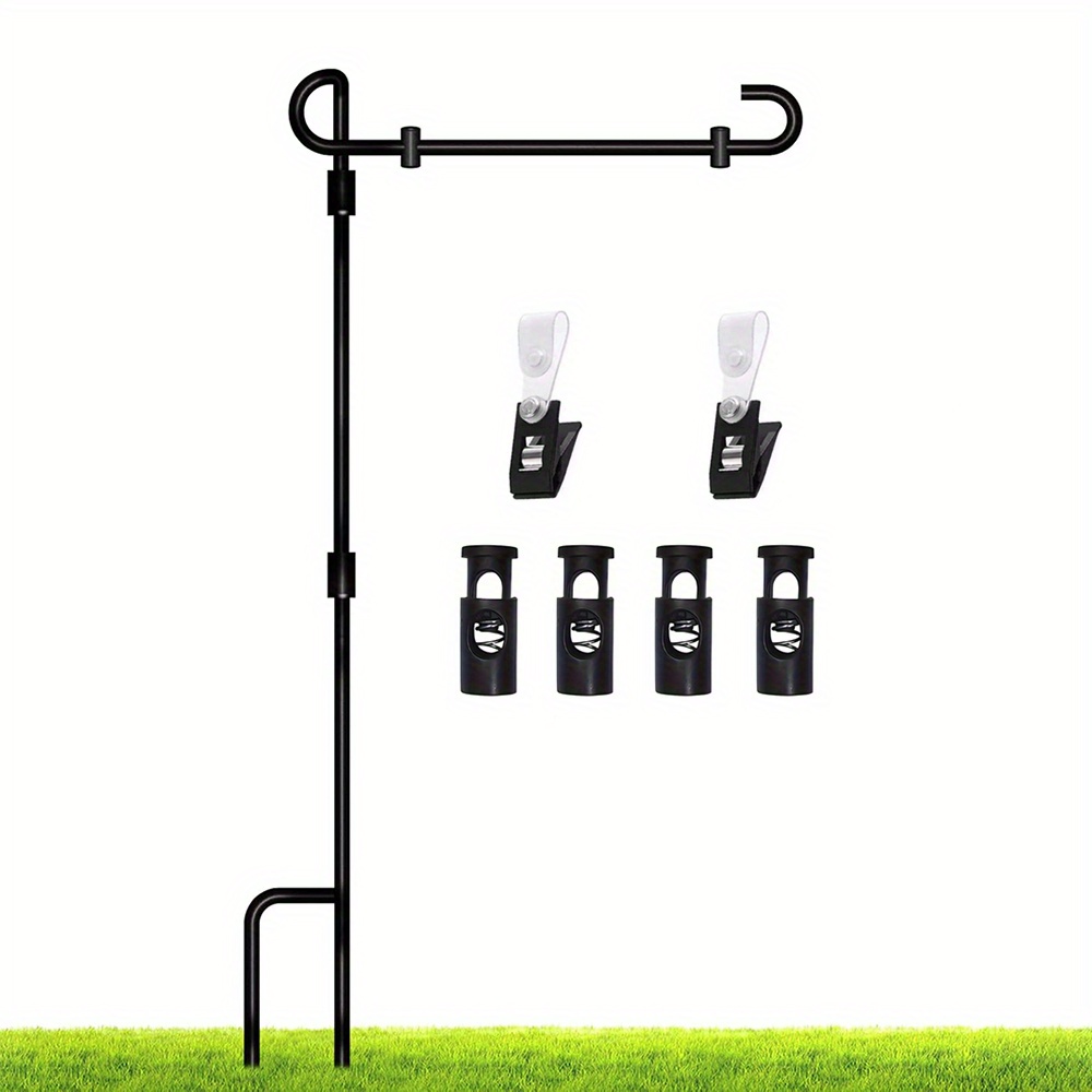 

Heavy-duty Iron Garden Flag Pole Stand Kit, Weather-resistant Metal Coating, With And Dual Spring Clamps, Includes Flagpole Accessories, For Outdoor Use Without Electricity Or Batteries