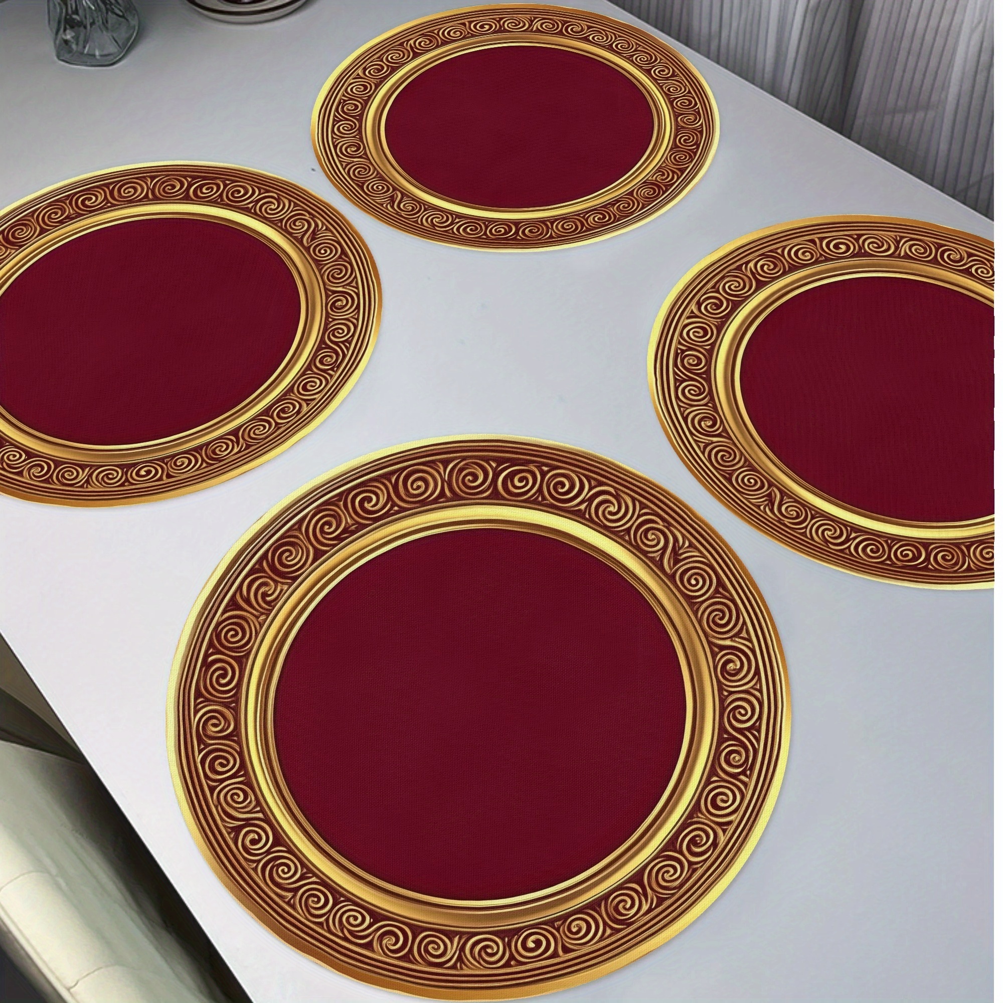 TEMU 4pcs Golden With Lace Pattern Placemats, Holiday Non-slip Washable Heat Resistant Table Mats Mats 15