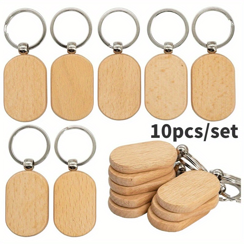 

10 Pcs Wooden Keychain Tags - Engraveable Blank Key Rings For Diy Crafts And Personalization