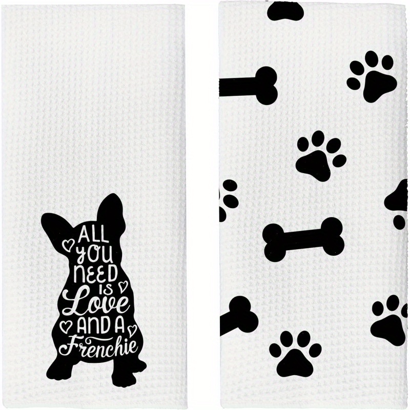 

2pcs French Bulldog Kitchen Towels - , Machine Washable Polyester Dish & Hand Towels For Dog Lovers - Kitchen, Farmhouse Bathroom Decor