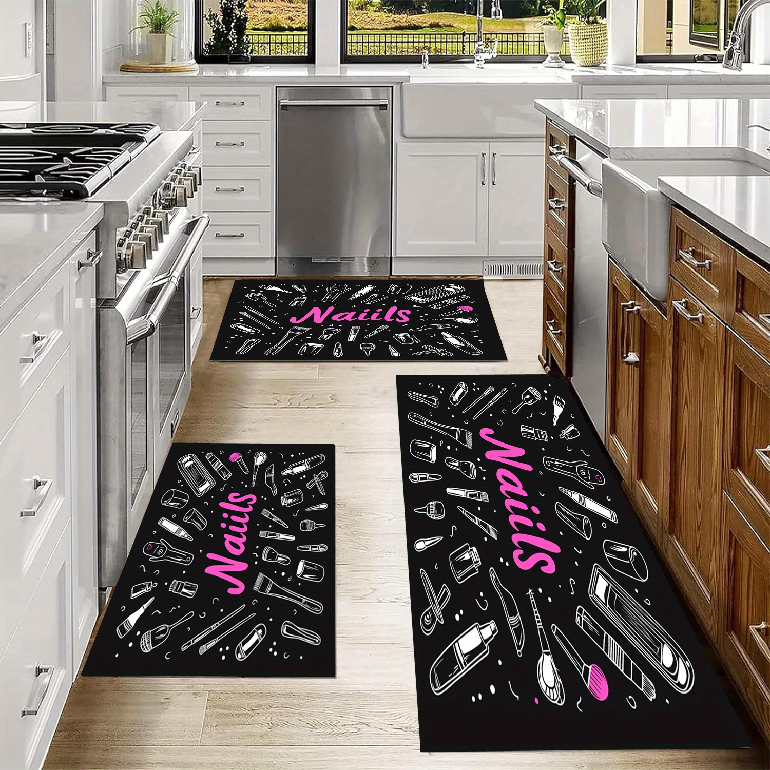 

Polyester Nail Salon Theme Doormat - Machine Made, Non-slip, Lightweight, Fade Resistant With - Hand Washable Rectangular Rug For Entrance, Kitchen, Living Room - Ideal For Christmas And Thanksgiving