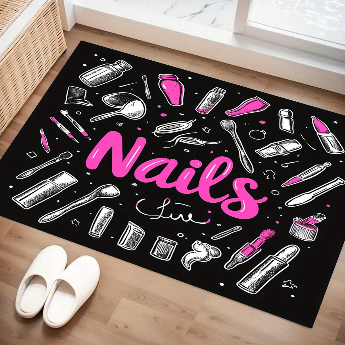 

Polyester Doormat For Bedroom, Kitchen, Bathroom - Lightweight, Fade-resistant Mats With - Hand Washable, Anti-slip Rectangular Floor Rug With Nail Polish Design For Christmas, Thanksgiving - 1pc