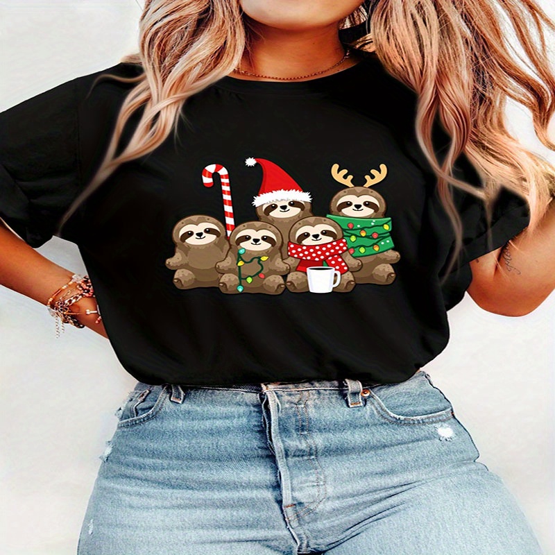 

's Christmas Theme Printed T- And Letter Pattern, , Regular Length, , Sleeves For Christmas