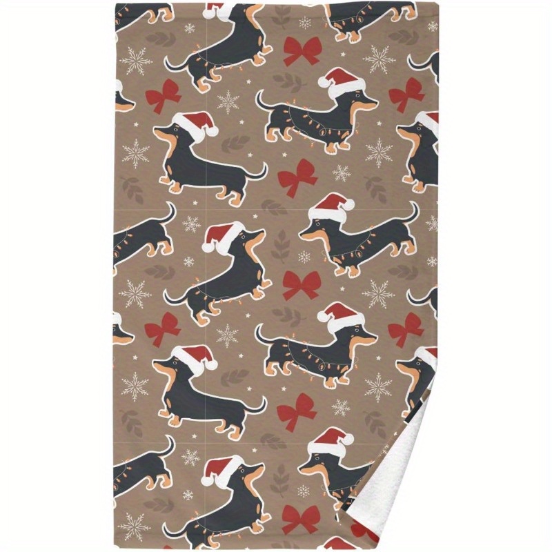 

Dachshund Christmas Hand Towel - 18x26 Inch, Absorbent & Decorative For Kitchen, Bathroom, Gym, Spa - Machine Washable Polyester