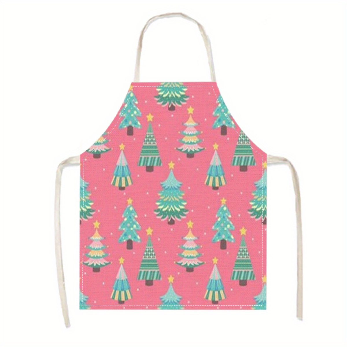 

Christmas Theme Printed Linen Kitchen Apron - 100% Linen Woven Fabric, Oil-proof Cooking Decorative Party Apron, Fashionable Home Kitchen Work Garment, 1-pack