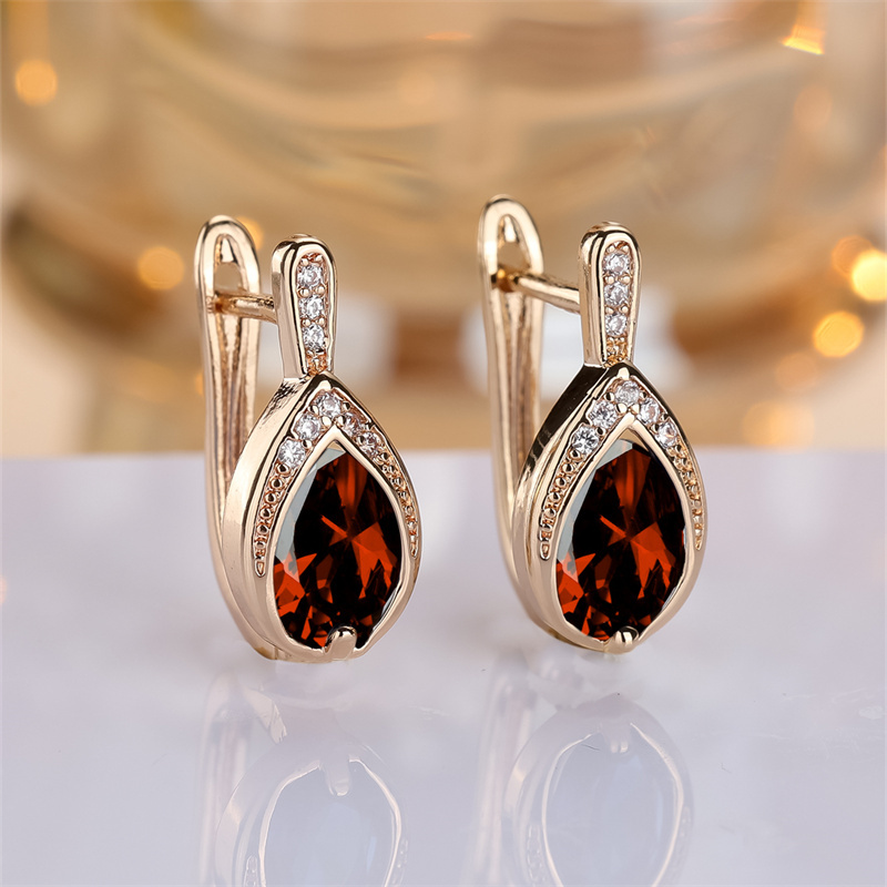 Image of 1 Pair Tear Drop Shape Pendant Dangle Earrings Golden Color Elegant Wedding Jewelry Women Additions For Pretend Play