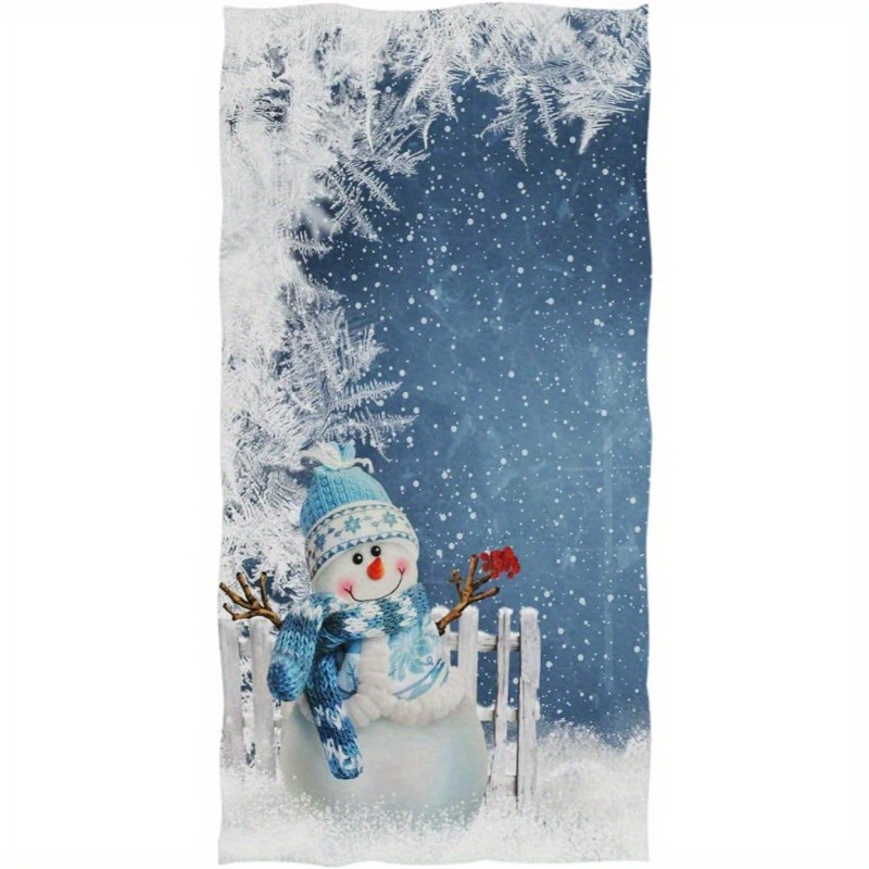 

1pc 18×26 Inch Bathroom Decor, Christmas Winter Snowman Hand Towel Snowman With Bird Bathroom Towel Super Soft Absorbent Christmas Bathroom Decor Gift