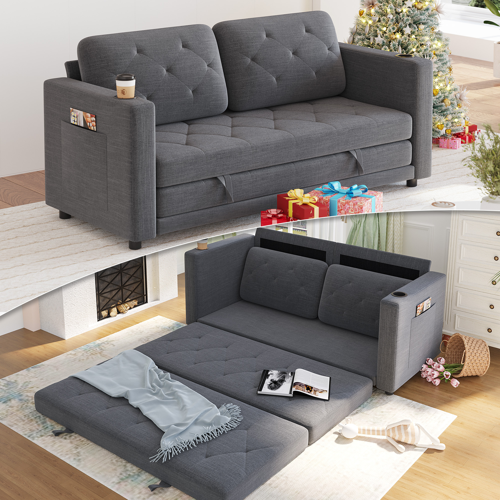 LUMISOL 89" Convertible Sofa Bed, Modern Sleeper Sofa With