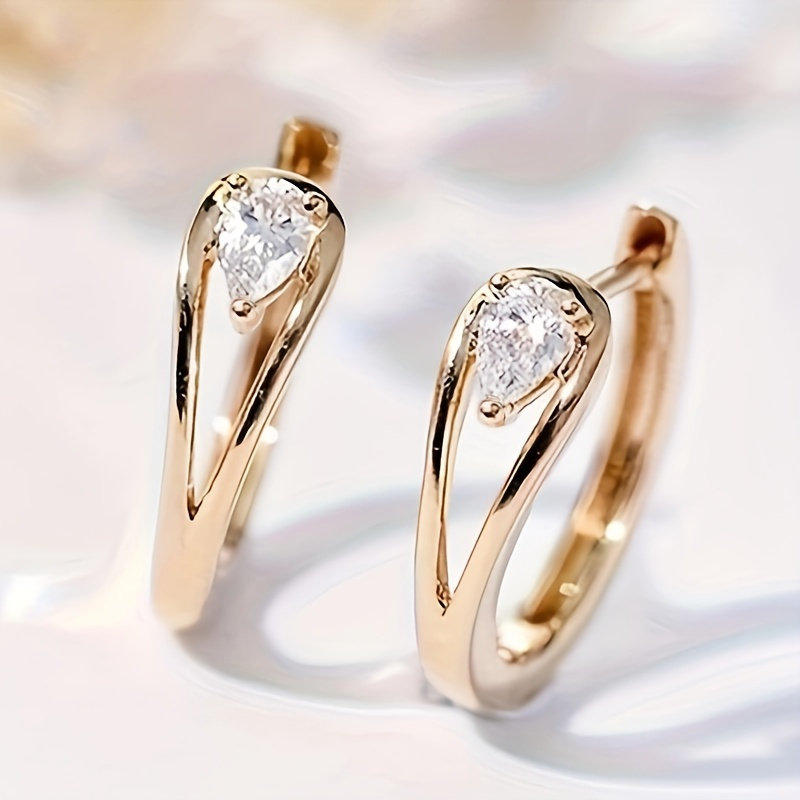 

Hoop Earrings Copper Ornaments Geometric Zircon Inlaid Stylish Matching Women's Wear