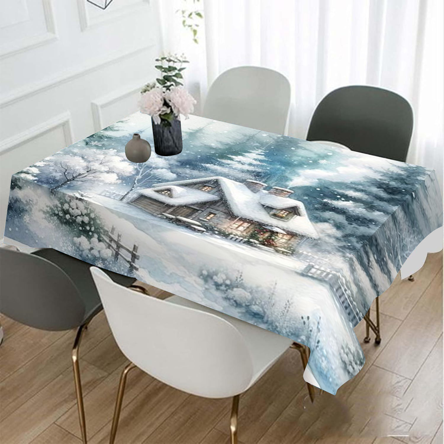 

Christmas Tablecloth - Non-woven , Table For Gatherings, Dustproof Rectangular Table Cloth