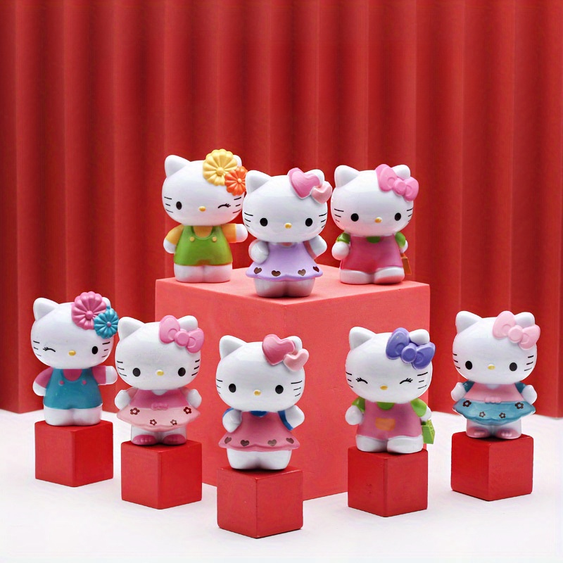 

[] Sanrio Hello Kitty 8pcs Set Of Dolls Hello Kitty Kt Cat Animation Around Dolls, Doll Cake Baking Decoration Car Model