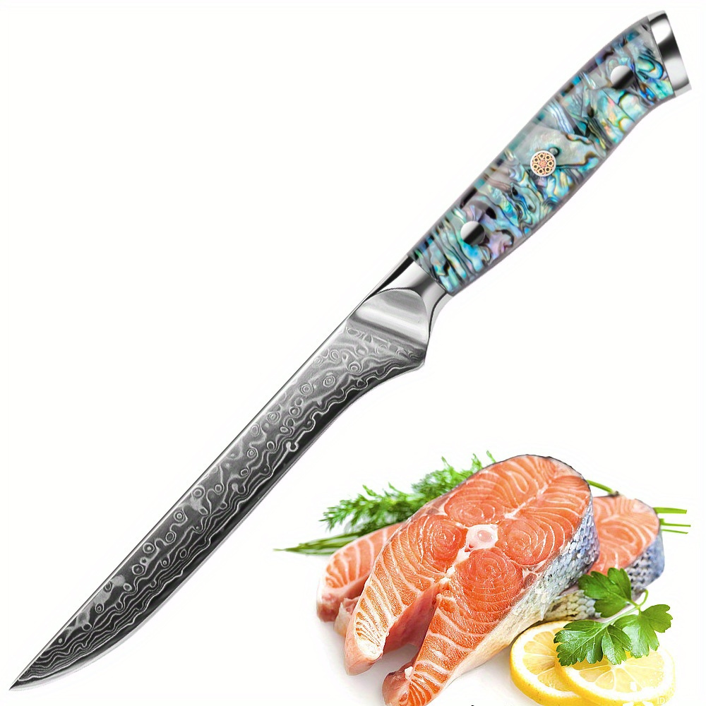 TEMU 6inch Boning Knife, Damascus Super Steel 67-layers 6inch Flexible Fillet Knives, Brisket Trimming Knife For Meat Cutting, Flexible Fillet Knife,
