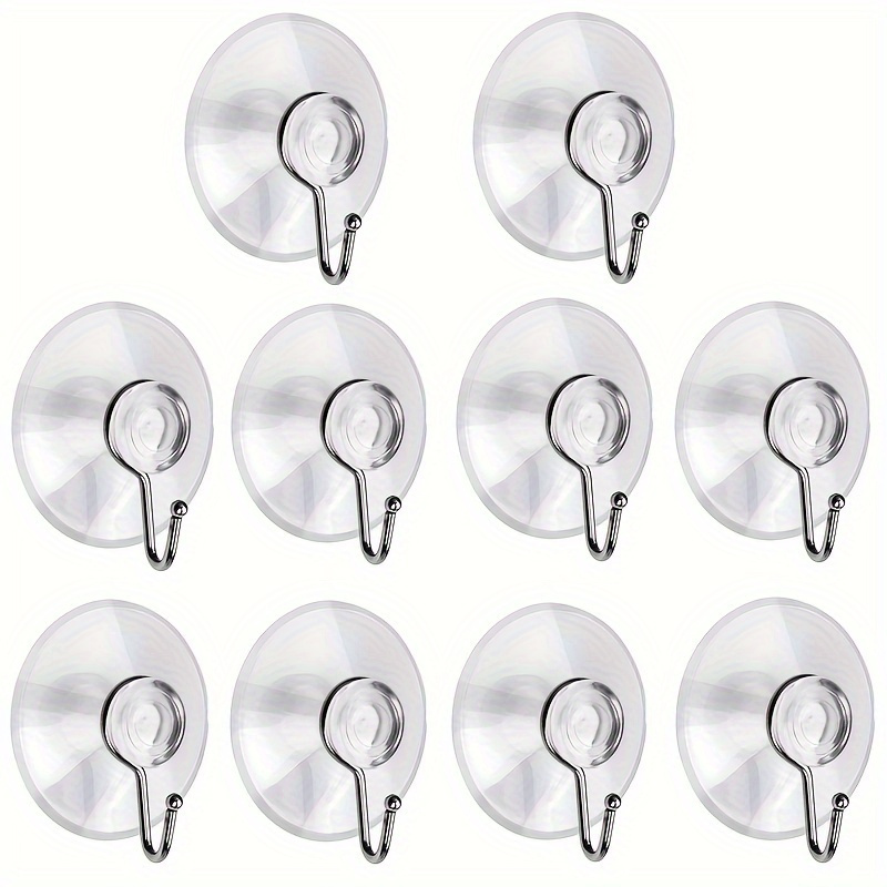 E-shop 10 Stück transparente Saugnäpfe mit Metallhaken - Hochbelastbare wiederverwendbare Klebehaken für Badezimmer, Dusche, Glastüren, Fenster -