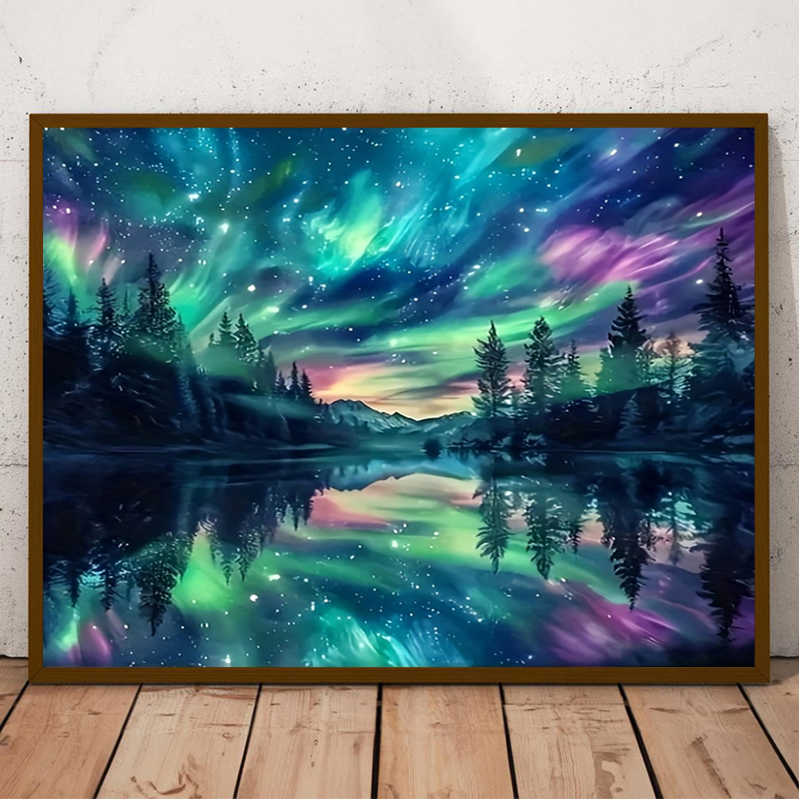 TEMU 1pc Unframed Aurora Lake Canvas Art Print 12x16 Inches - Frameless, Vibrant Northern Lights , Ideal For Home, Office, Café, Bathroom Wall Decor,