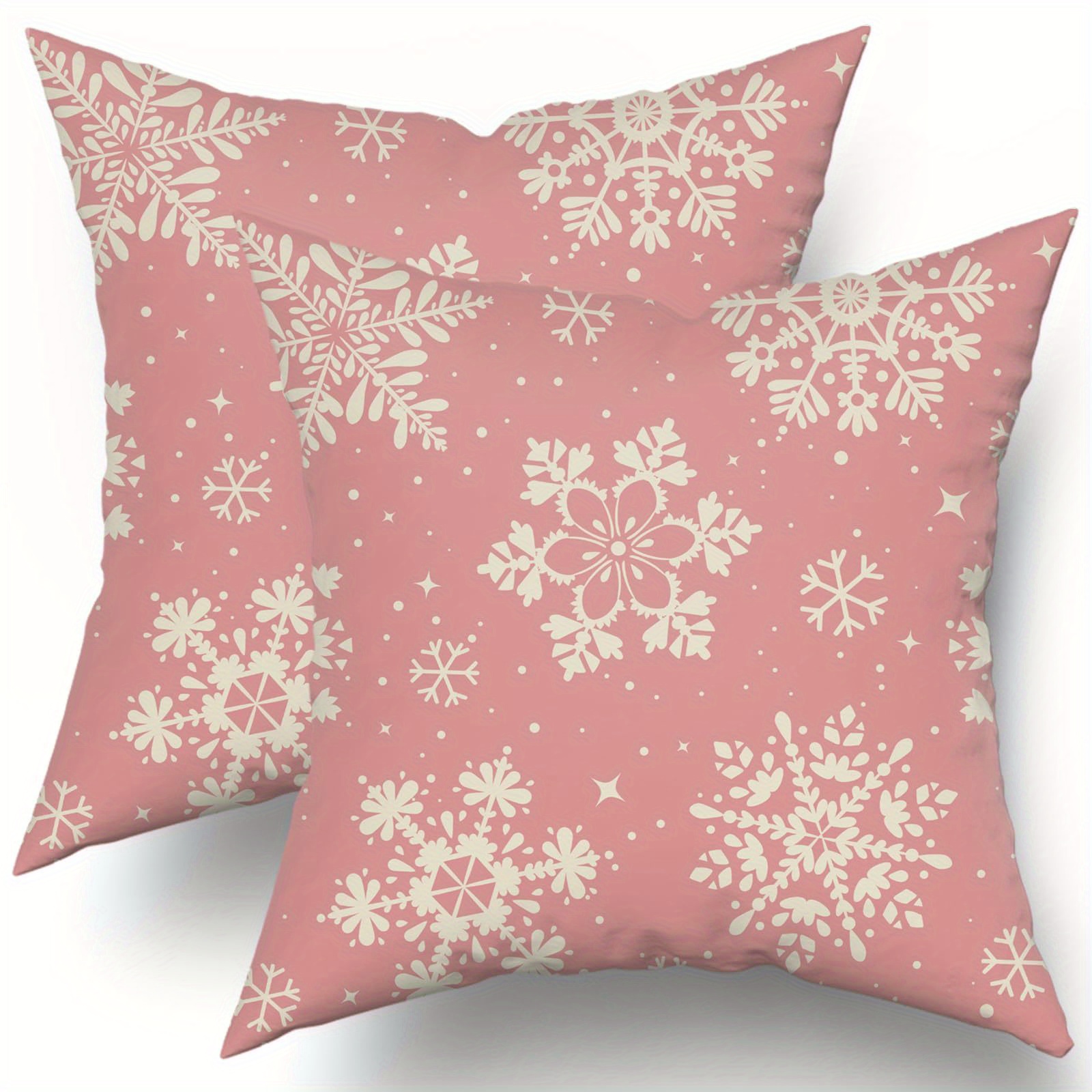 

Christmas Throw Pillow Covers Set Of 2, Contemporary Style, Pink Holiday Decorative Print Cushion Covers, Polyester, Woven, Zipper Closure, Machine Washable For Room Types, 18x18 Inches