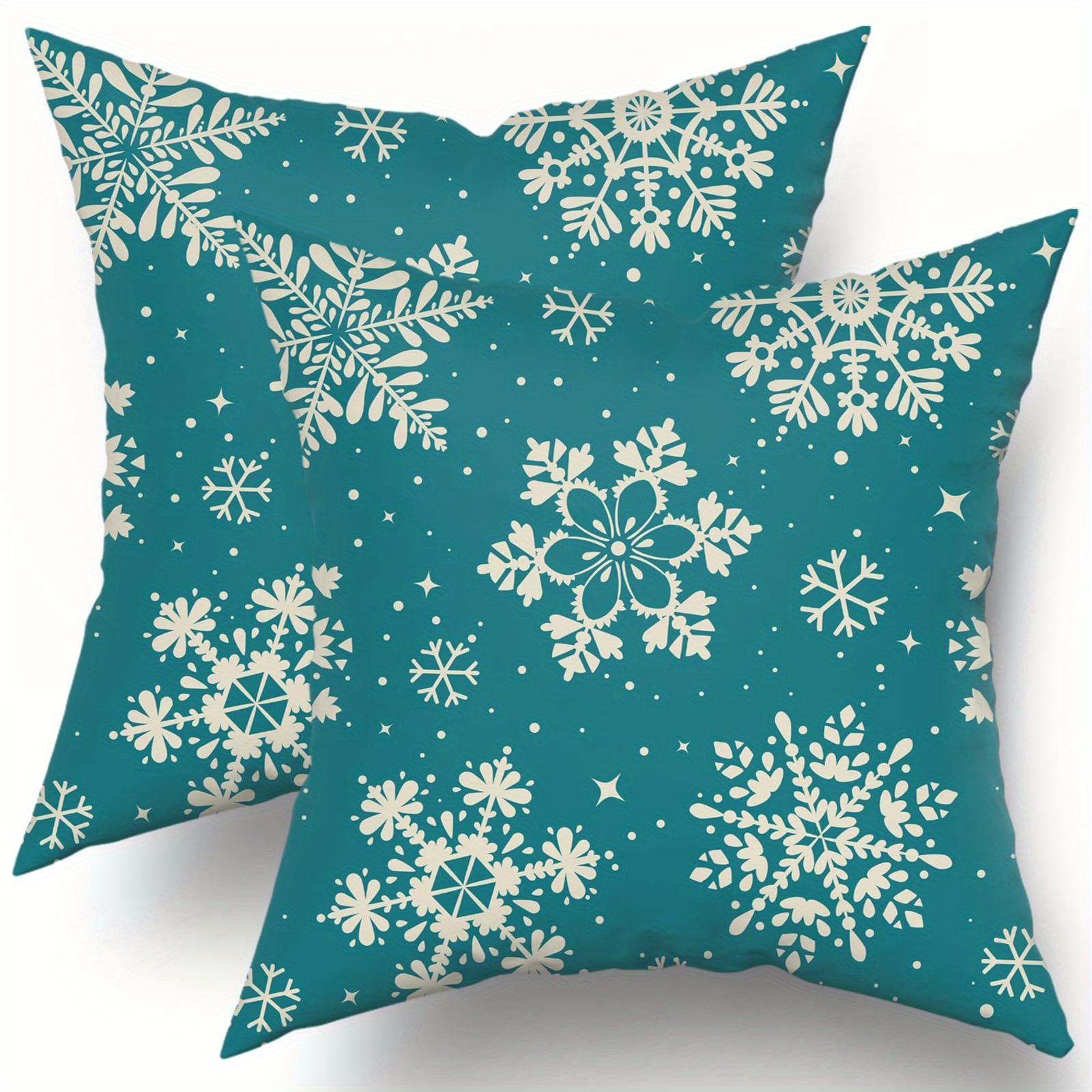 

2-pack Christmas Throw Pillow Covers, 18x18 Inches, , Teal Print, Polyester, Zipper Closure, Machine Washable, No Insert, For Home, Living Room, Bedroom Sofa, Holiday Decor