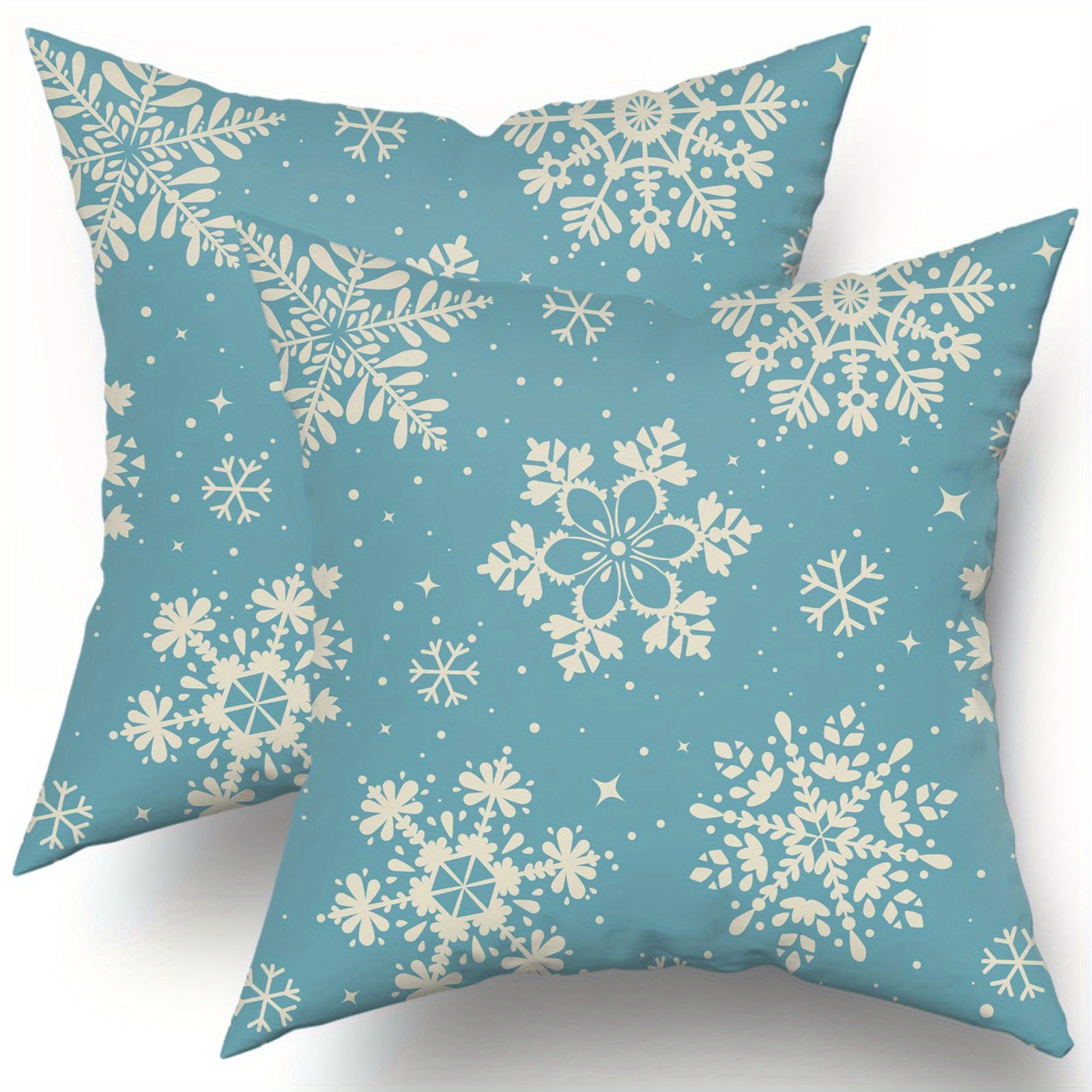 

2-pack Christmas Throw Pillow Covers, 18x18 Inches, , Light Blue Print, Polyester, Zippered, Machine Washable, No Insert, For Home, Living Room, Bedroom Sofa, Holiday Decor