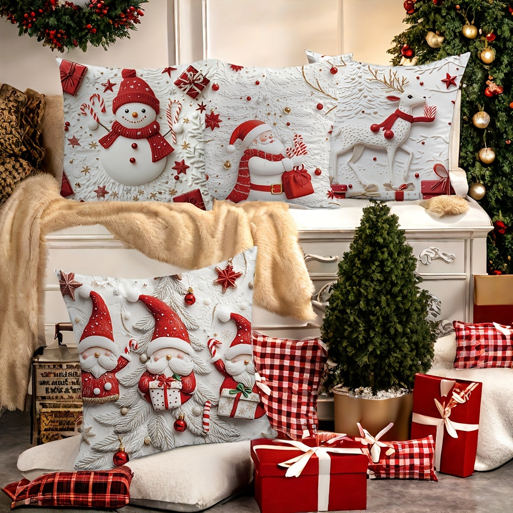 

A Set Of 4 Christmas Embroidered Snowman, , And For Sofa And Decor Measuring 17.72 X 17.72 , Cleaning Instructions: , 100% Polyester
