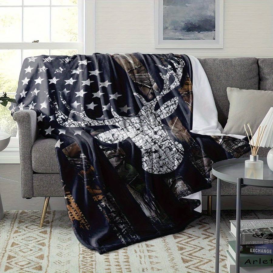 

Cozy American Flag Deer Head Throw Blanket - Soft, Warm & Comfortable For Couch, Bed, Office - Perfect Christmas & Halloween Gift