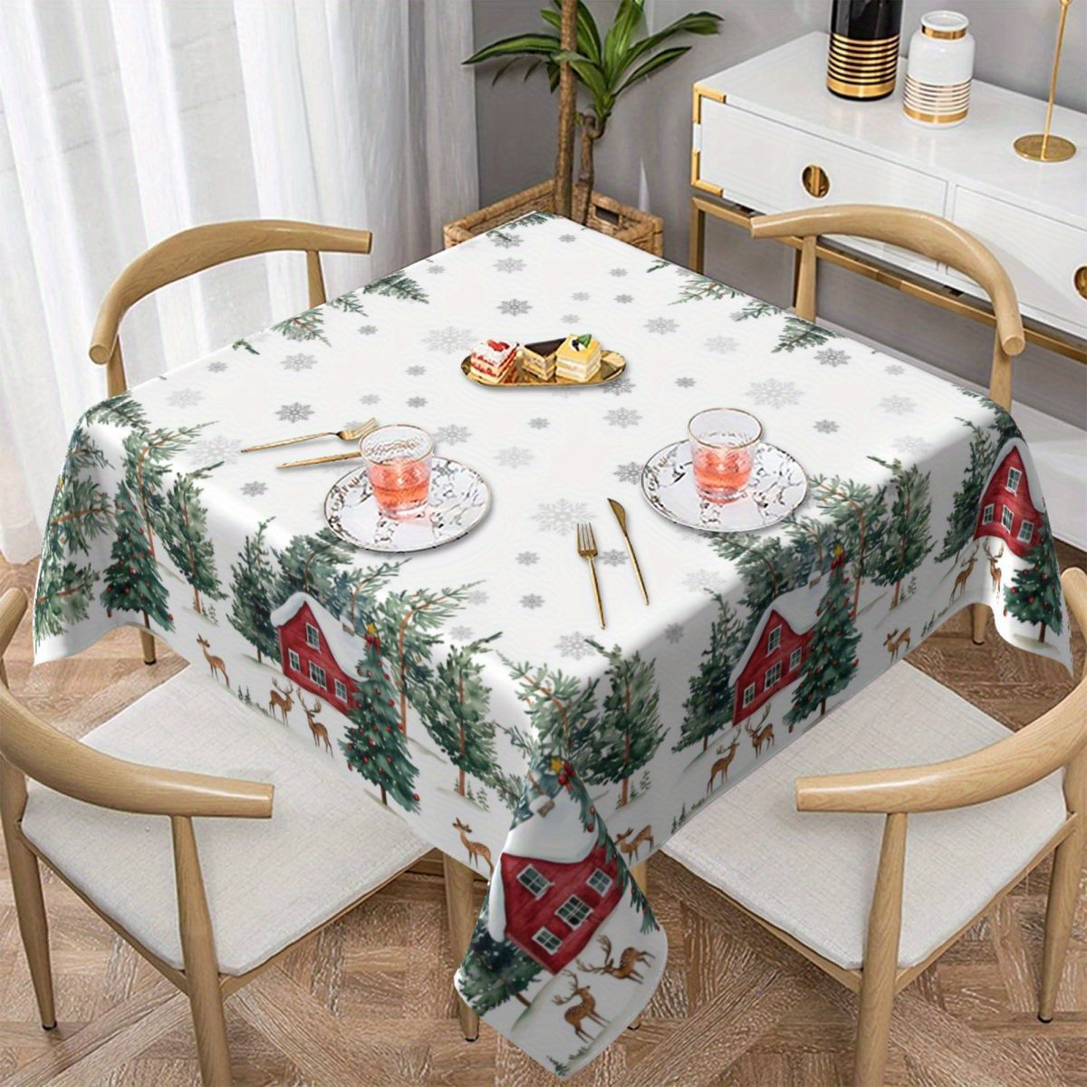 

Christmas Farmhouse Tablecloth - 100% Polyester, Non-woven, Machine-washable, Rectangular Indoor/outdoor Cover For Dining & Party Decor