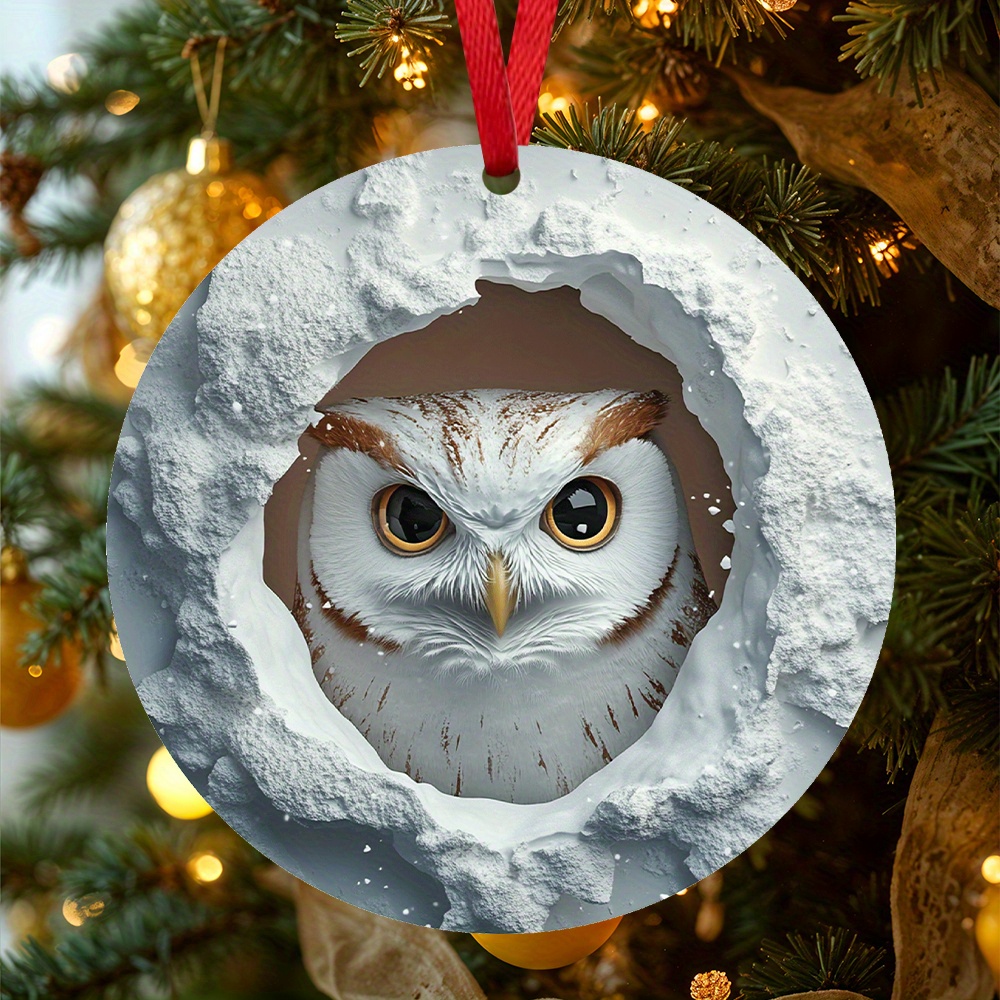 

1pc Wooden Owl Christmas Tree Ornament - Hanging Snowy Owl Decorative Charm For , No Feather, No Power Needed, Ideal For Thanksgiving & Christmas Decorations