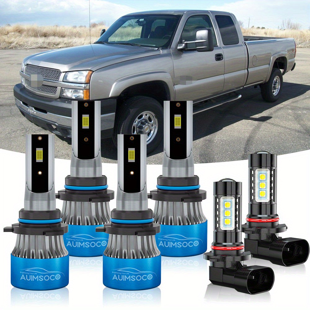 TEMU 6500k White For For Silverado 2500 2003 2004 2005 2006 2007 Led Headlight Bulbs Kit 9005 9006 H10 High Low Beam + Fog Lights, 4000lm , , Without Battery