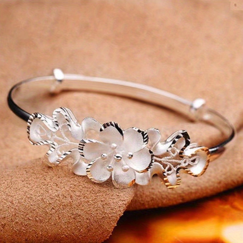 sterling silver s999 flower bracelet adjustable fashion bangle elegant vintage   gift for lovers mother daughter party valentines christmas   wear details 8