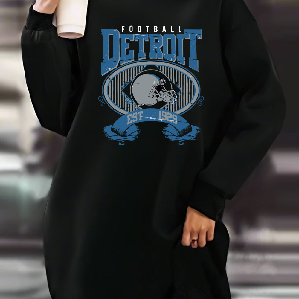 

Women's Plus Size Long Sleeve Sweatshirt Dress, Football Print, Cozy Knit Fabric, Round Neck, , Polyester, Autumn/