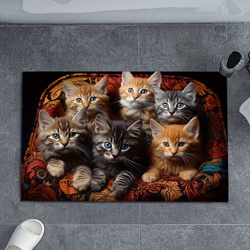 

Cute Cat Print Polyester Doormat - Machine Washable, Non-slip Floor Mat For Home, Hallway, Kitchen, Bathroom, Balcony - Animal Patterned Rug Pad For Indoor And Outdoor Decor