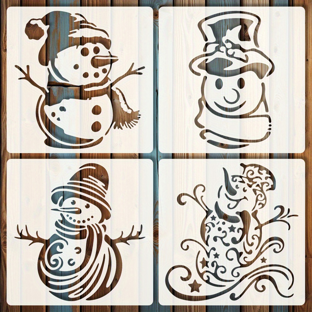 

4pcs Reusable Christmas Snowman Stencils, 6x6" - Diy Craft Painting Templates For Walls, Furniture & Paper