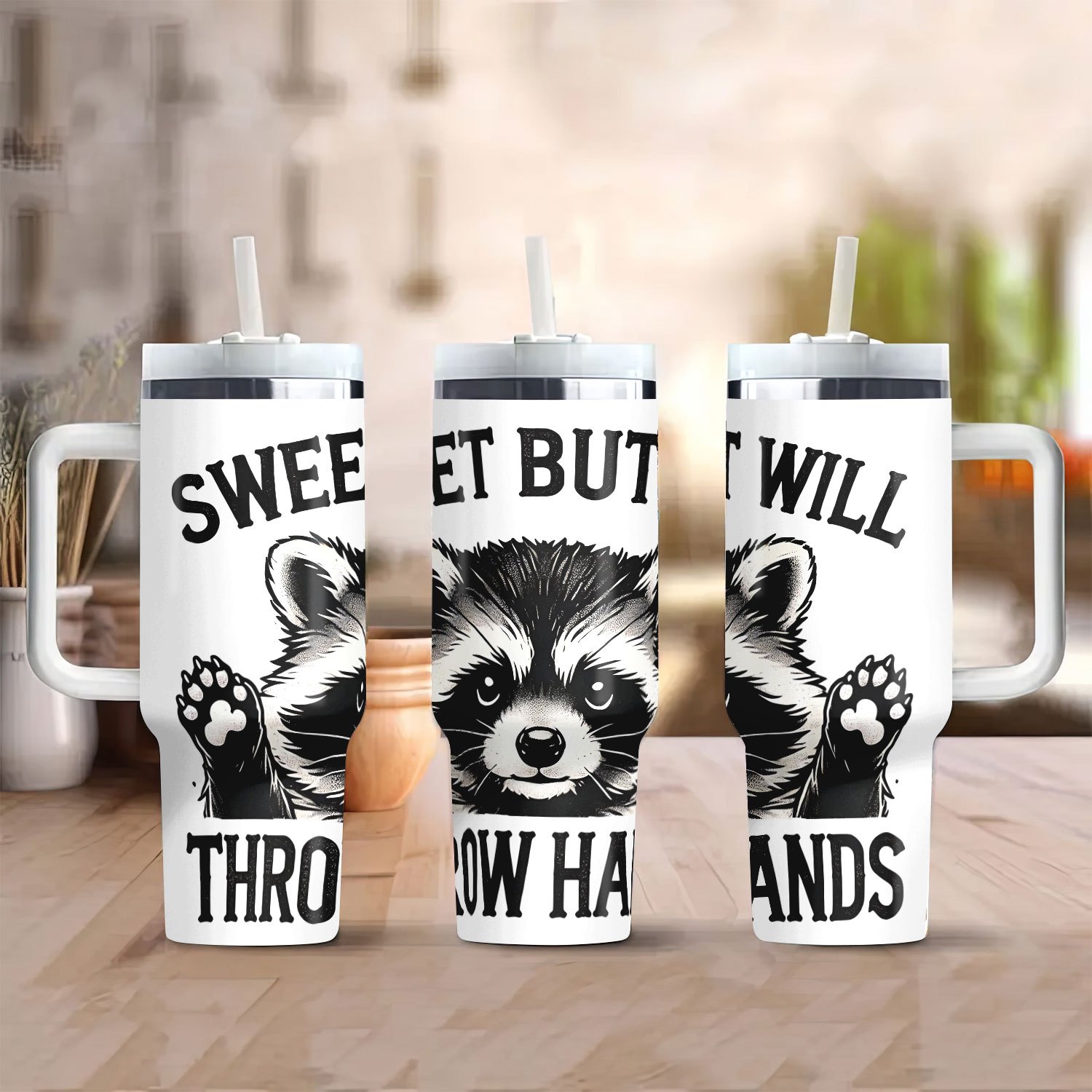 

1pc 40oz Raccoon Stainless Steel With Lid And Straw - 304 Thermal Insulated Cup For Hot And Cold Drinks, Christmas Gifts With Santa And Elk Patterns, Suitable For Travel, Car, Office, Home