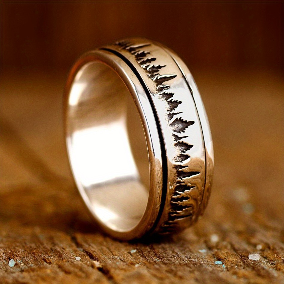 vintage forest inspired stainless steel ring silvery plated anxiety relief rotatable design for everyday party wear Product details 0