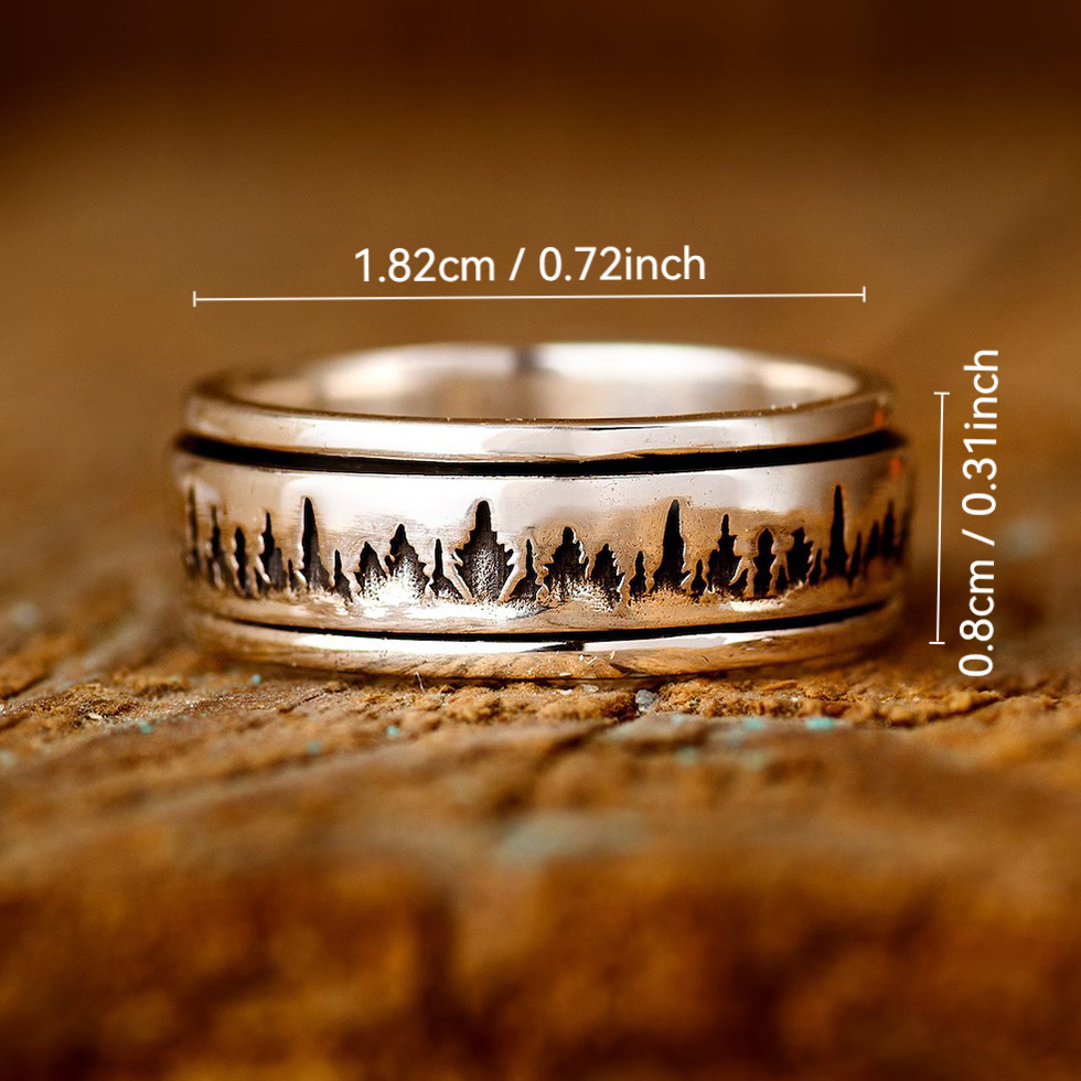 vintage forest inspired stainless steel ring silvery plated anxiety relief rotatable design for everyday party wear Product details 4