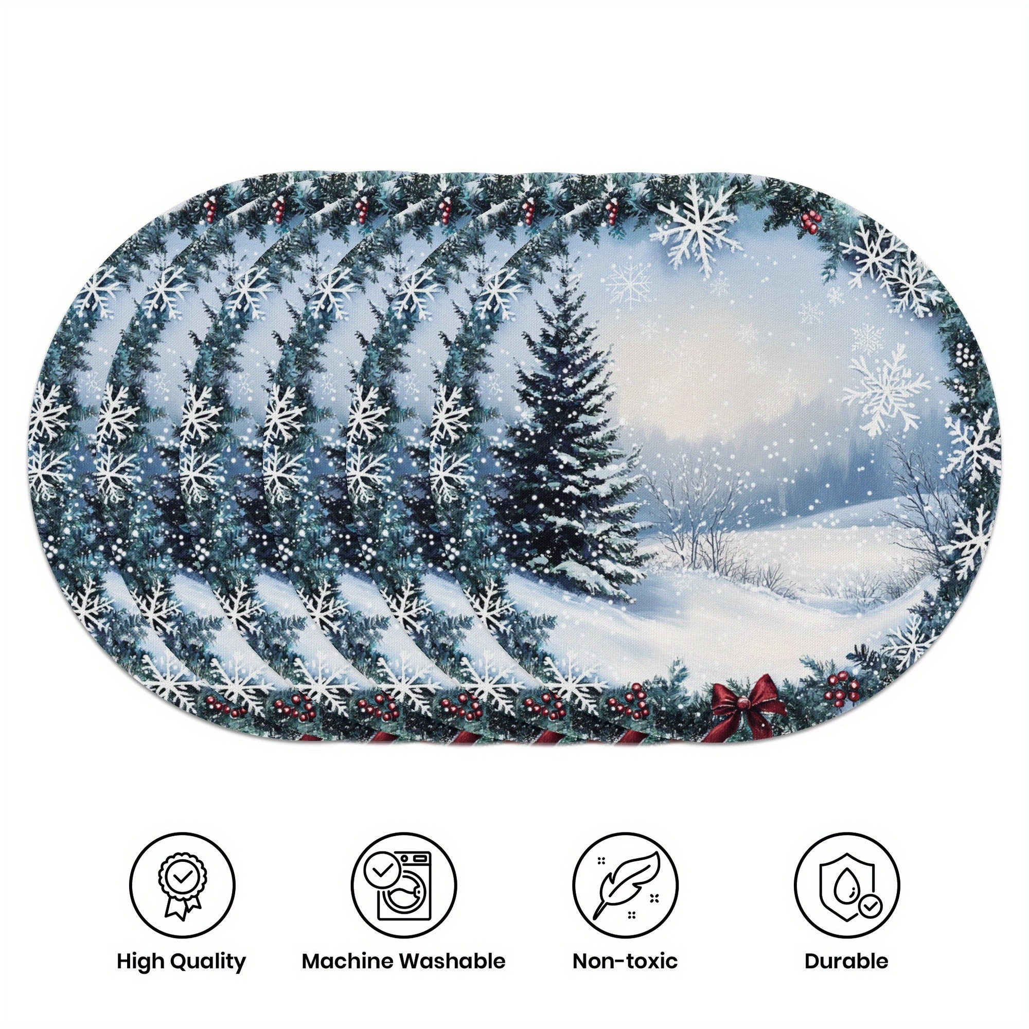 

6- Placemats - 15" Christmas Ice & , -slip, -, -washable Table For Dining & Decor