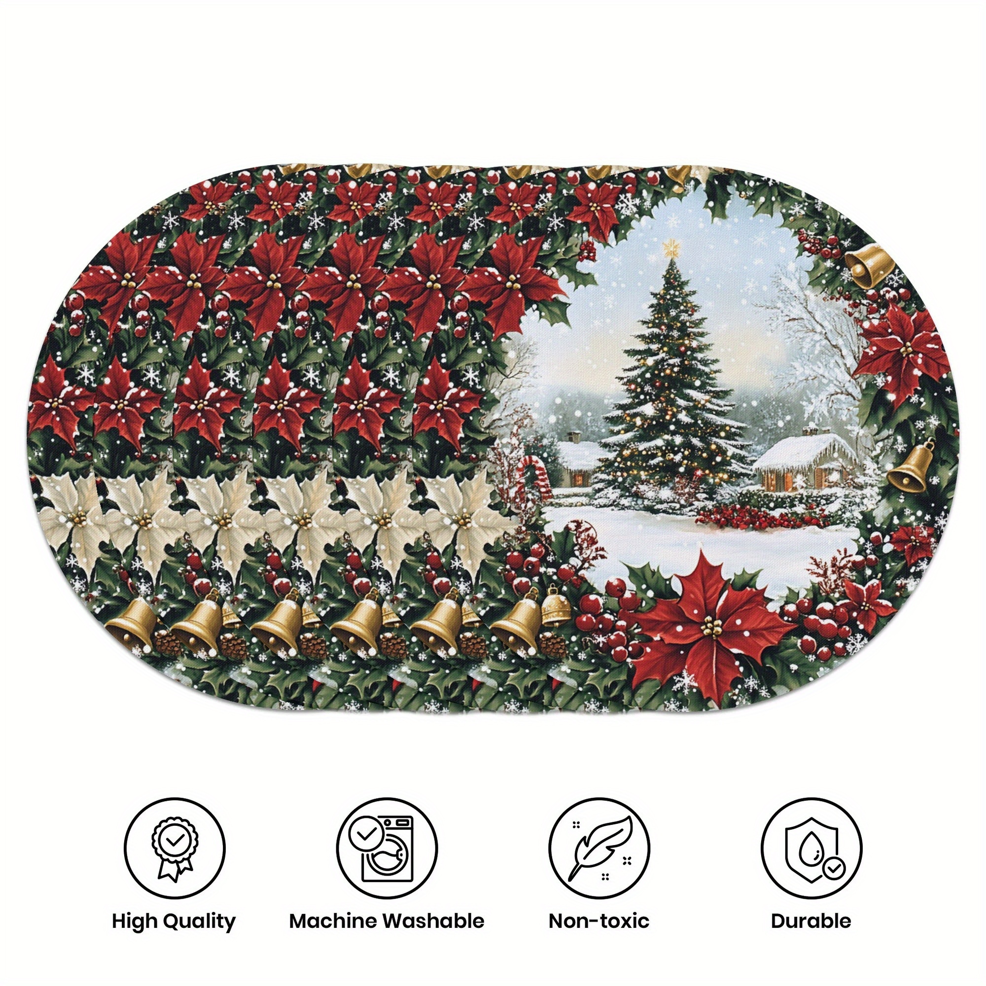 

6- Placemat Set - 15" , Christmas Ice & Theme, -slip, -, , , For Dining & Furniture Decor