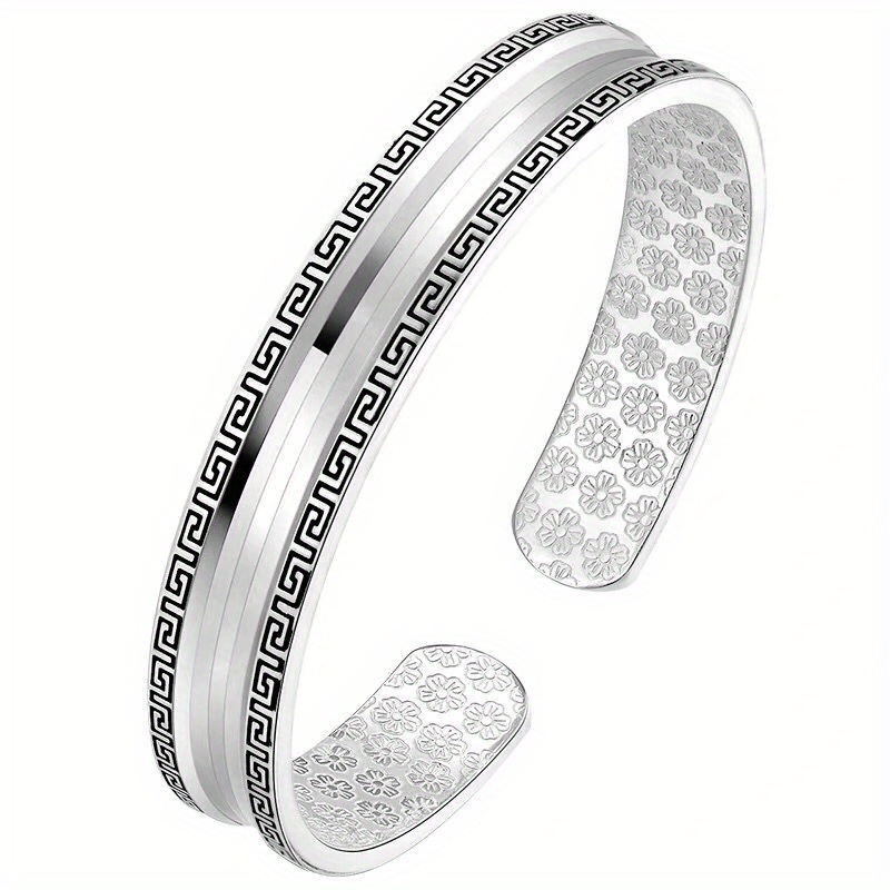 TEMU This Open Bracelet Made Of Sterling Silvery S999 Is Unisex, Trendy, And . It Features A Simple, Everyday Wear, Making It An Ideal Gift For , As