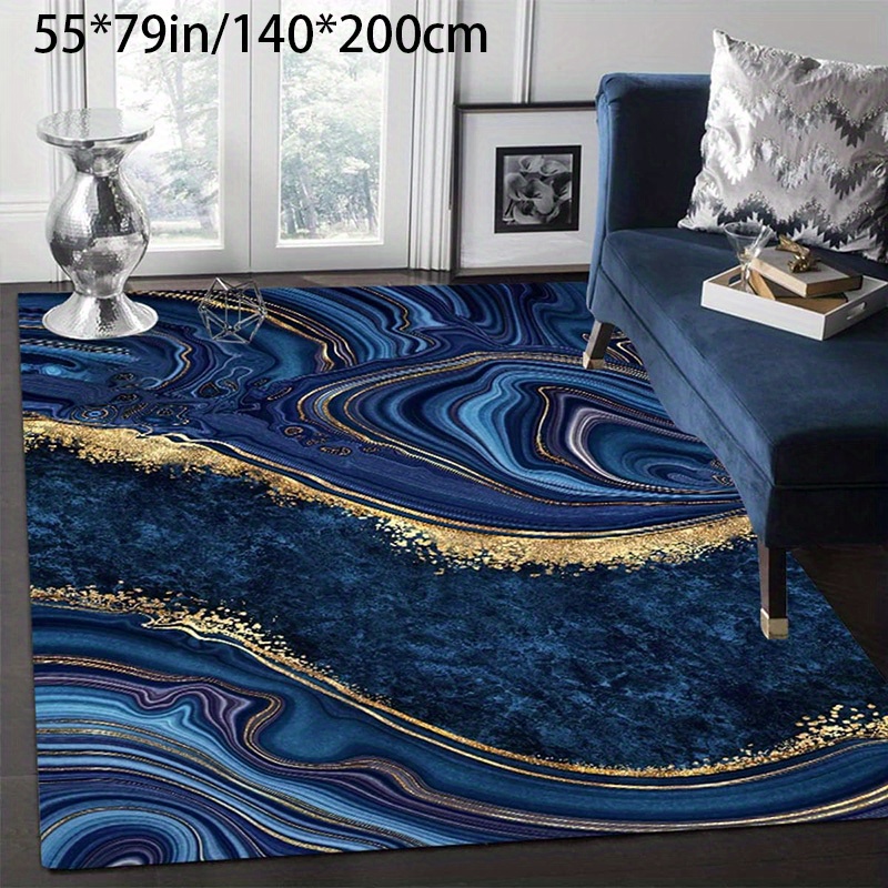 

Luxury Print Area Rug, Machine Washable Non-slip Polyester Fiber Low Pile For Home And Office, Rectangle Rug Living Room, Bedroom, Study, And Holiday Decor - Blue And Golden, Sizes