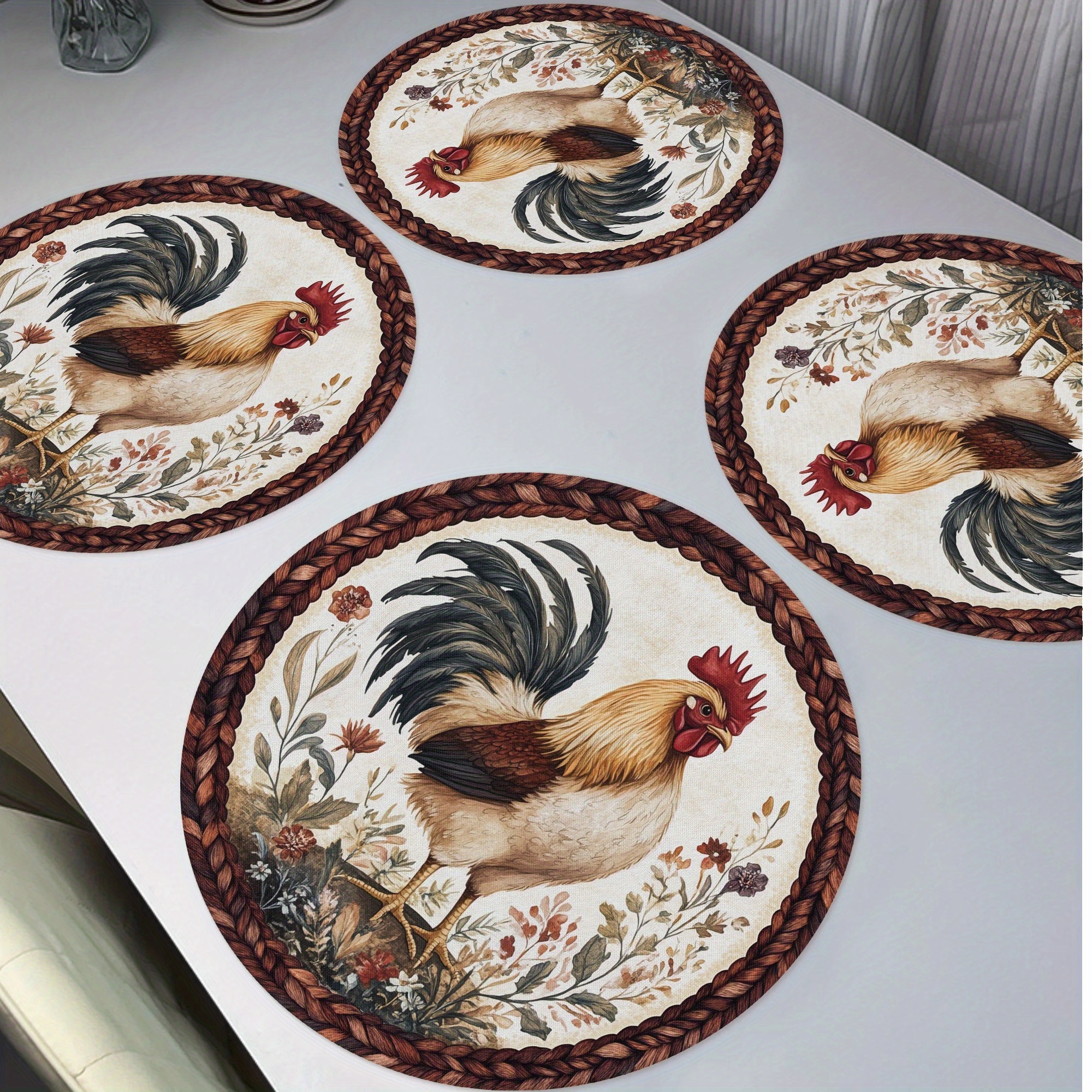 

4-pack Vintage Round Placemats – 15" Woven Polyester Table Mats, Heat Resistant, Non-slip, Hand Washable For Kitchen Dining Decor