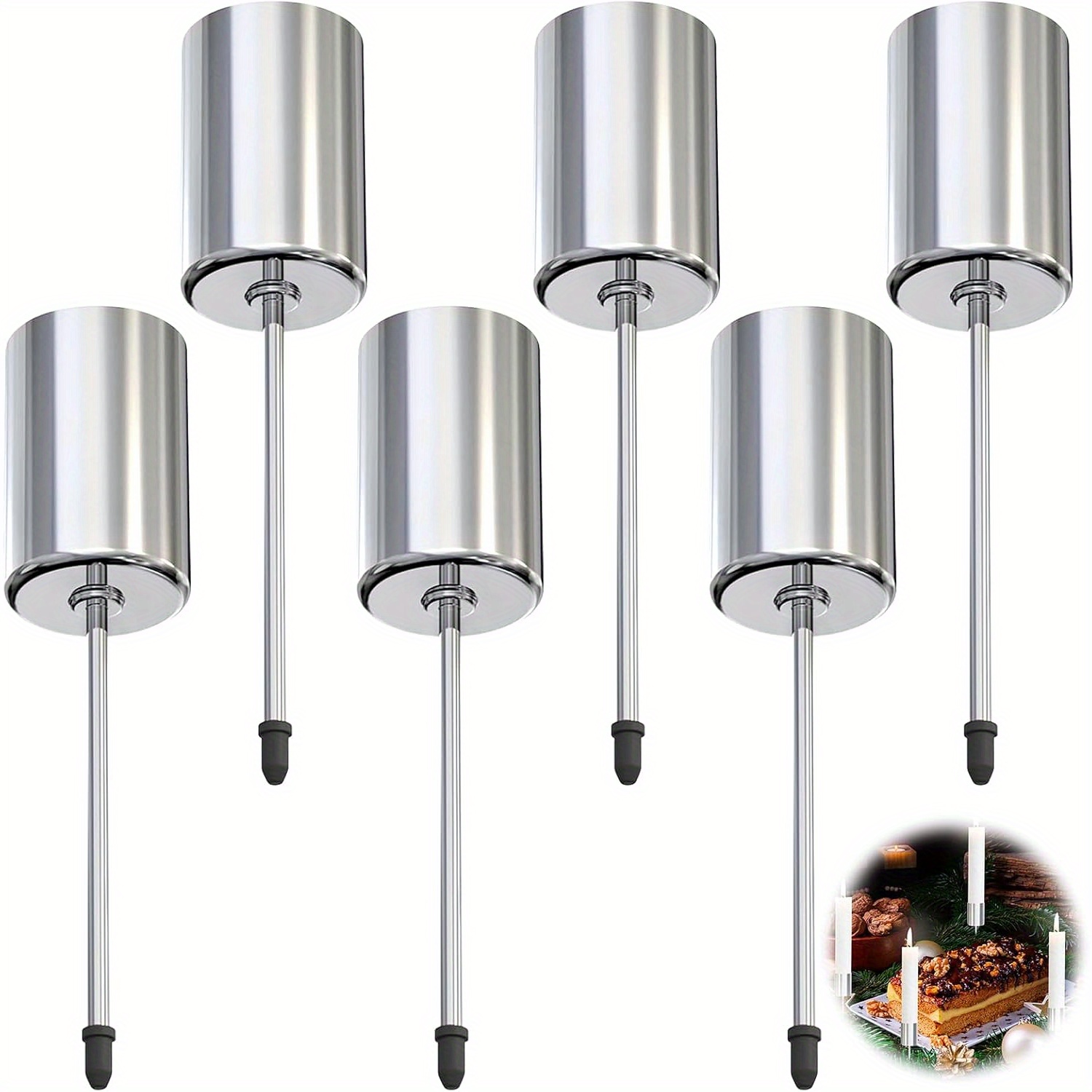 Set Of 6 Silvery Advent Candle Holders - Perfect For Living Room, Dining & Fireplace Decor