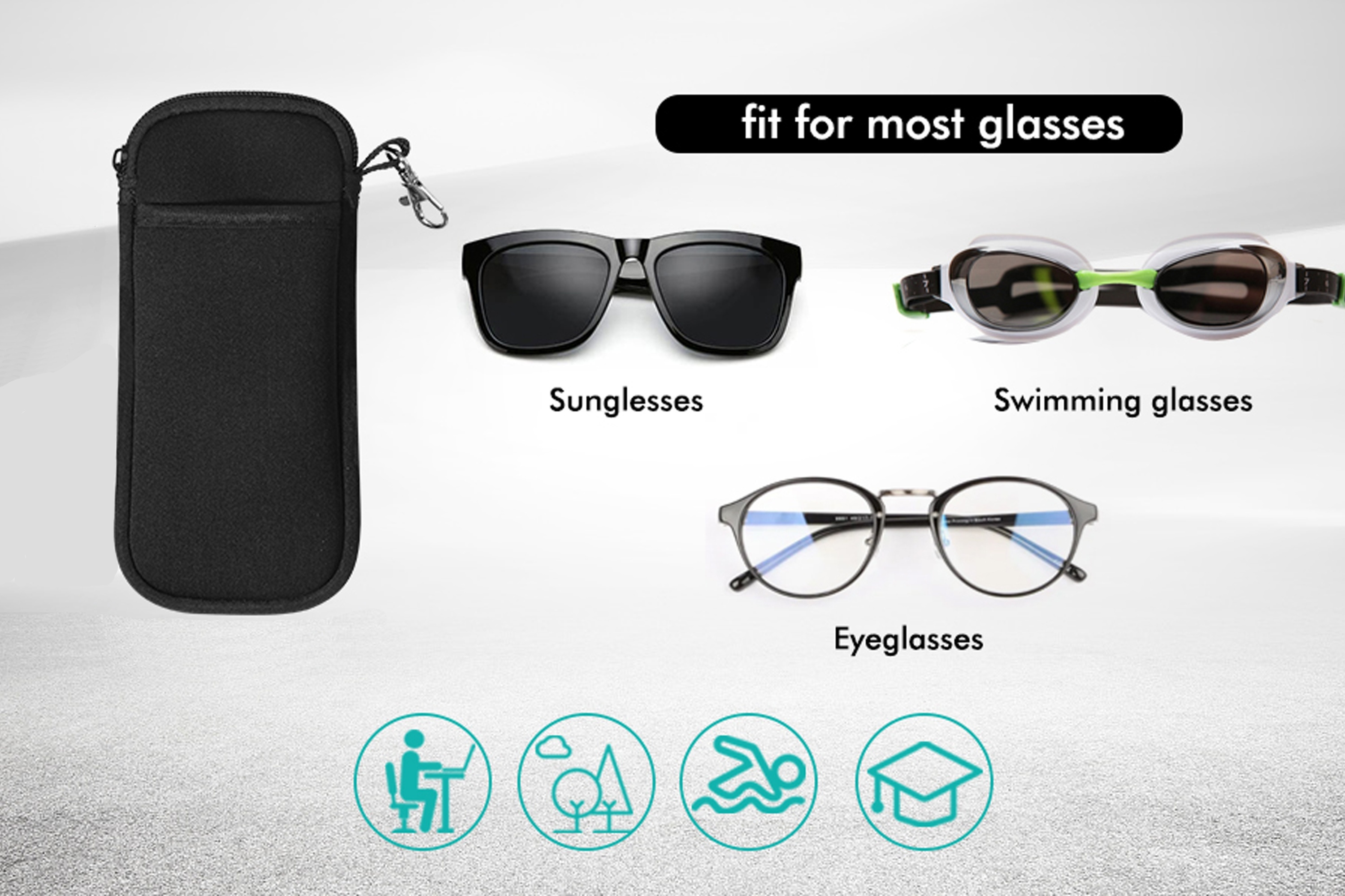 soft neoprene glasses bag with zipper and carabiner ultra lightweight portable double glasses case set details 2