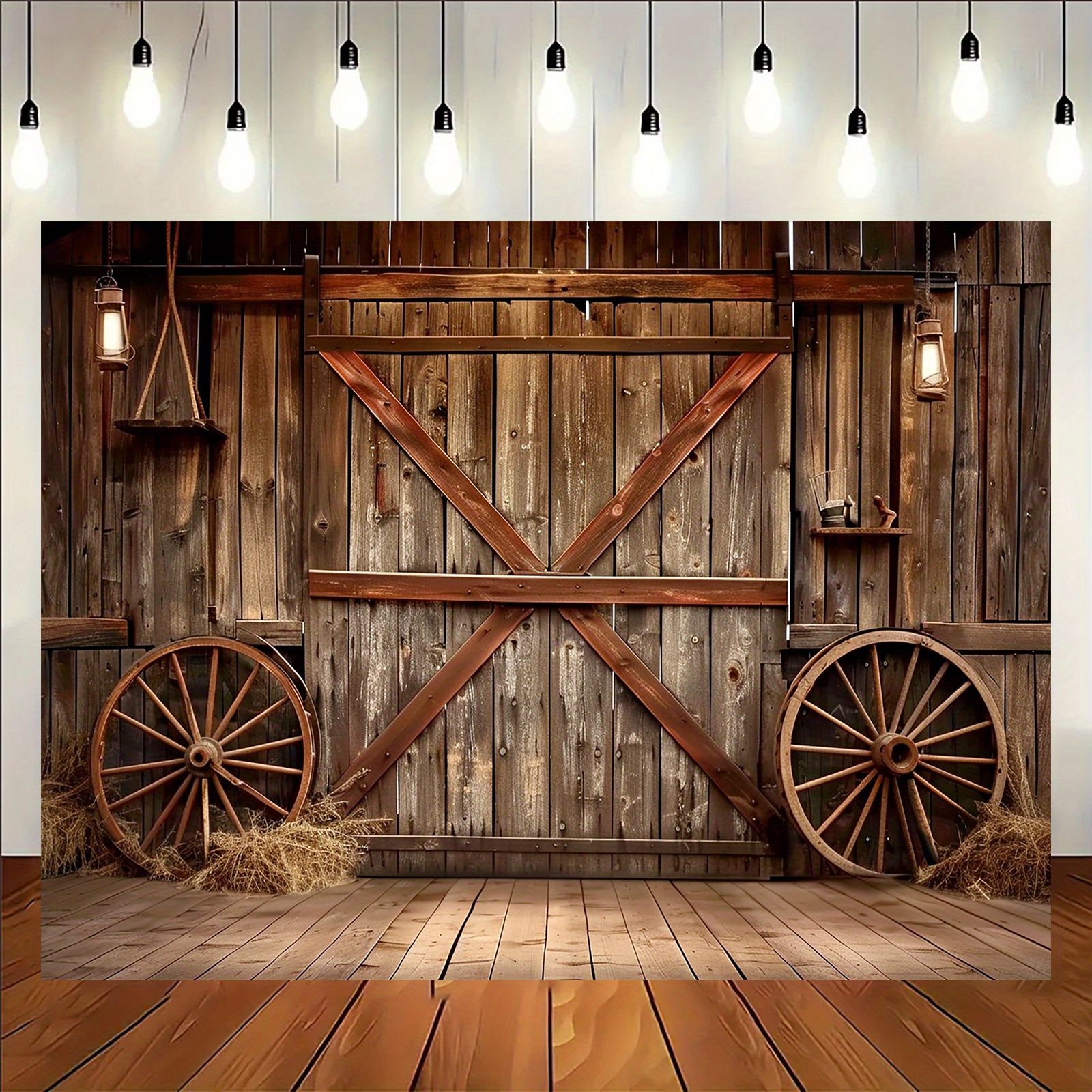 

1pc Rustic Western Barn Door Backdrop Banner, Polyester, Celebration Wall Decoration, With No Power Needed, For Birthdays, Tailgating, And All