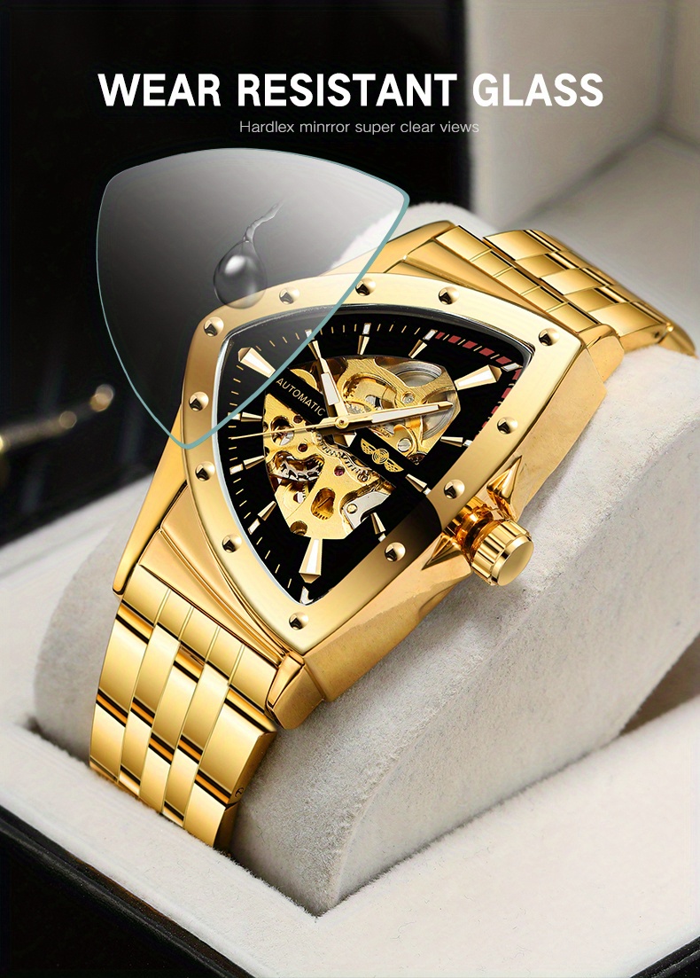 1pc mens   skeleton automatic watch mechanical self winding stainless steel sports wristwatch with   hands silicone strap no battery required details 6