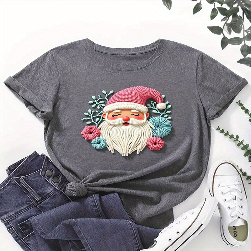 

Women's Santa Claus Printed Short Sleeve T-shirt, Warm And Fun. Soft And Comfortable, A And Suitable F