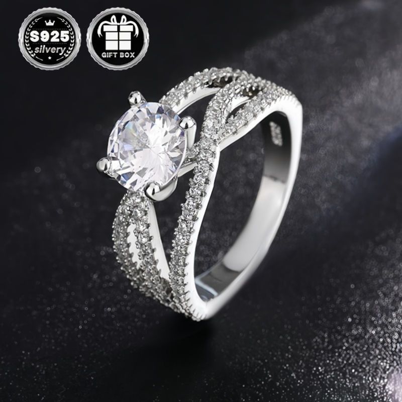 valentines day 925 sterling silver   band luxury twist shank engagement ring with natural zirconia high quality jewelry for daily and party wear sexy elegant plated silver accessory details 0