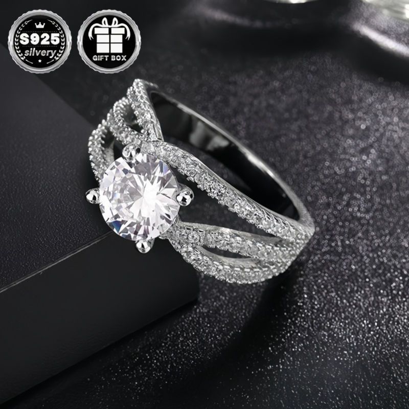 valentines day 925 sterling silver   band luxury twist shank engagement ring with natural zirconia high quality jewelry for daily and party wear sexy elegant plated silver accessory details 1