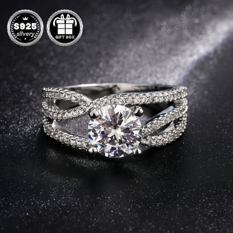 valentines day 925 sterling silver   band luxury twist shank engagement ring with natural zirconia high quality jewelry for daily and party wear sexy elegant plated silver accessory details 2