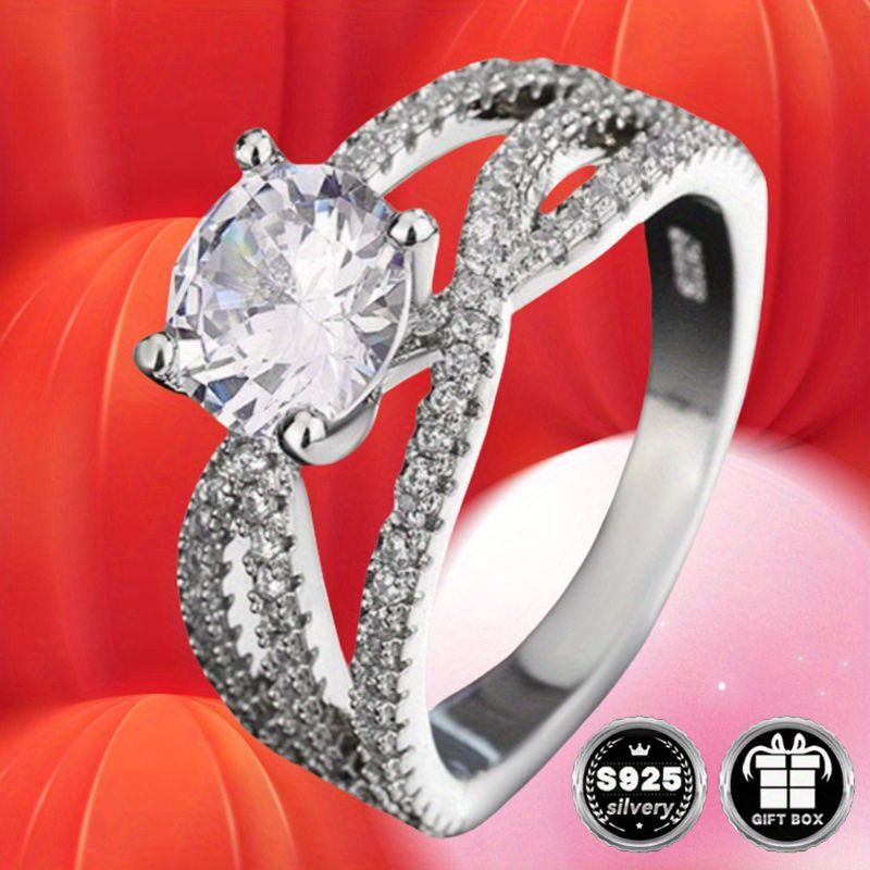 valentines day 925 sterling silver   band luxury twist shank engagement ring with natural zirconia high quality jewelry for daily and party wear sexy elegant plated silver accessory details 8