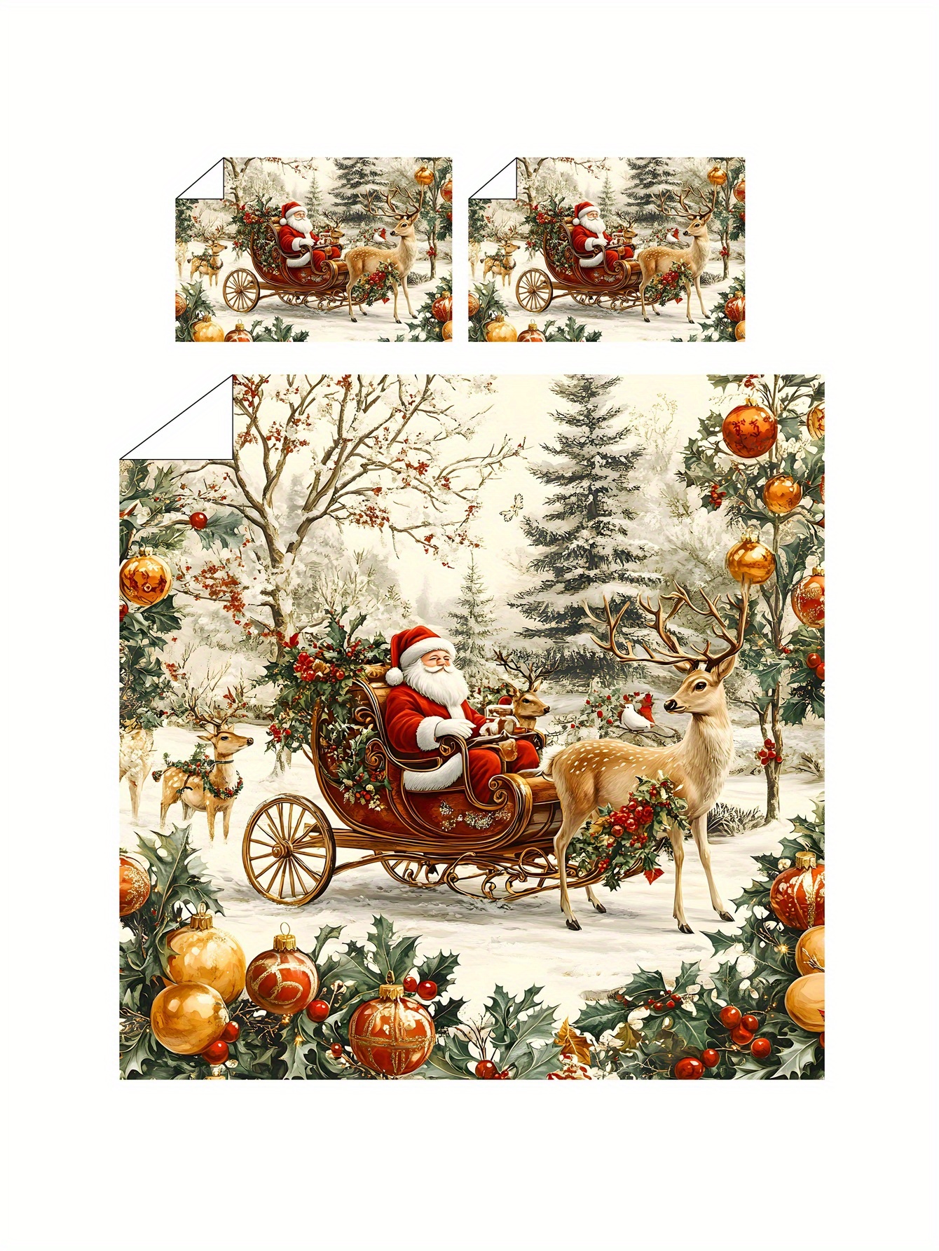 2 3pcs christmas santa claus sleigh reindeer snowman and snowflake gift pattern three dimensional super soft fleece digital printing quilt cover kit bedding not including filling fabric soft and comfortable suitable for bedroom   hotel school   1 quilt cover 1 2 pillowcase details 6